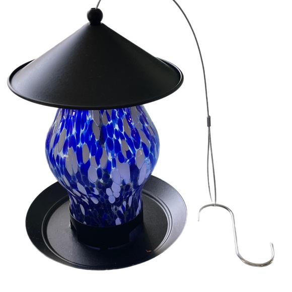 Clever Gardens Blue/White Mottled Glass Bird Feeder - Picture 2 of 2